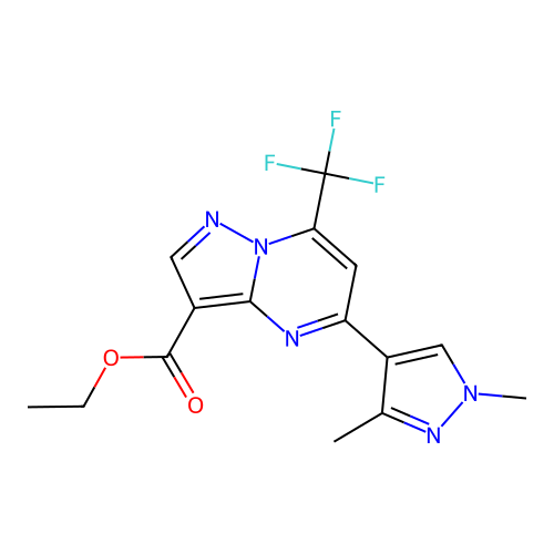 ethyl 5-(1,3-dimethyl-1H-pyrazol-4-yl)-7-(trifluoromethyl)pyrazolo[1,5-a]pyrimidine-3-carboxylate structure