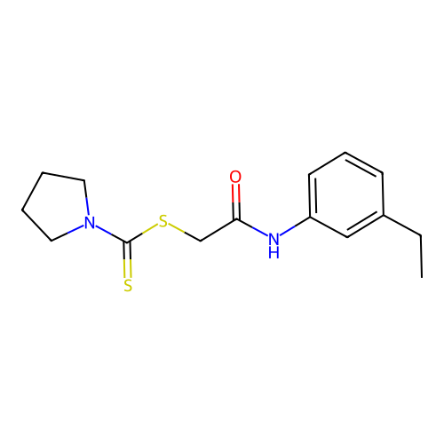 N-(3-Ethylphenyl)-2-[(1-pyrrolidinylthioxomethyl)thio]acetamide structure