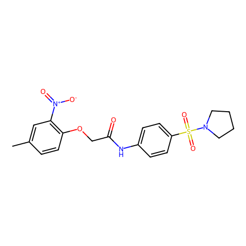 2-(4-methyl-2-nitrophenoxy)-N-(4-pyrrolidin-1-ylsulfonylphenyl)acetamide structure