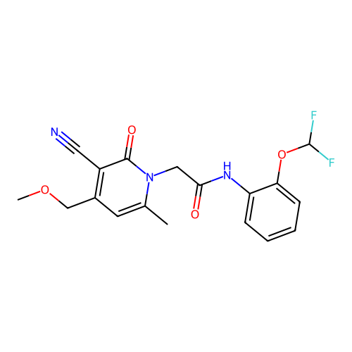 2-[3-cyano-4-(methoxymethyl)-6-methyl-2-oxopyridin-1(2H)-yl]-N-[2-(difluoromethoxy)phenyl]acetamide structure