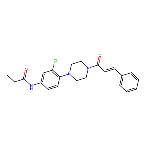 N-(3-chloro-4-{4-[(2E)-3-phenylprop-2-enoyl]piperazin-1-yl}phenyl)propanamide structure