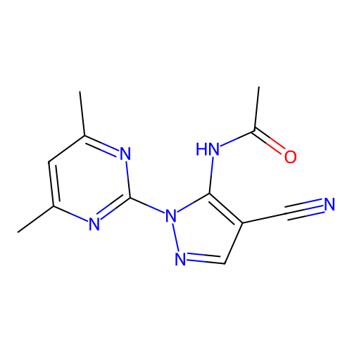 N-[4-cyano-2-(4,6-dimethylpyrimidin-2-yl)pyrazol-3-yl]acetamide structure