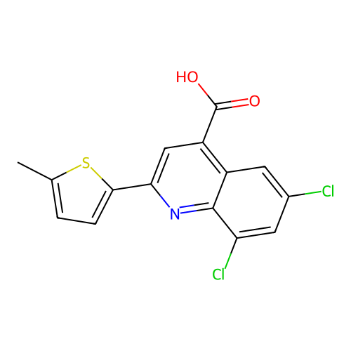 4-Quinolinecarboxylic acid, 6,8-dichloro-2-(5-methyl-2-thienyl)- structure