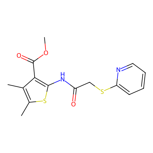 Methyl 4,5-dimethyl-2-(2-(2-pyridylthio)acetylamino)thiophene-3-carboxylate structure