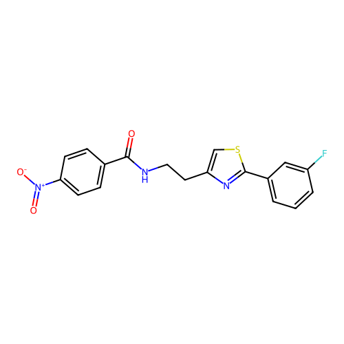 N-(2-(2-(3-fluorophenyl)thiazol-4-yl)ethyl)-4-nitrobenzamide structure