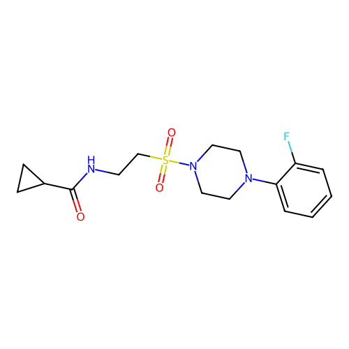 N-(2-((4-(2-fluorophenyl)piperazin-1-yl)sulfonyl)ethyl)cyclopropanecarboxamide structure