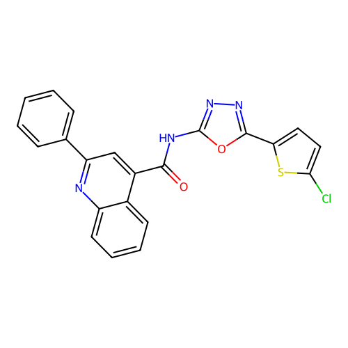 N-[5-(5-chlorothiophen-2-yl)-1,3,4-oxadiazol-2-yl]-2-phenylquinoline-4-carboxamide structure
