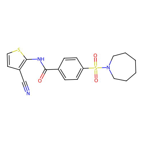 4-(azepan-1-ylsulfonyl)-N-(3-cyanothiophen-2-yl)benzamide structure