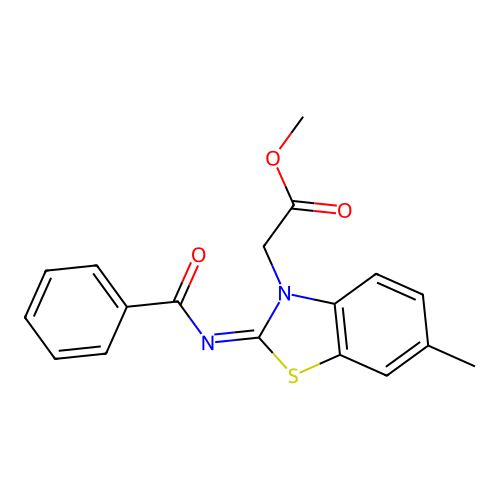 (Z)-methyl 2-(2-(benzoylimino)-6-methylbenzo[d]thiazol-3(2H)-yl)acetate structure