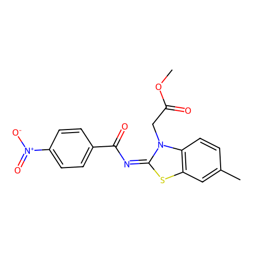 (Z)-methyl 2-(6-methyl-2-((4-nitrobenzoyl)imino)benzo[d]thiazol-3(2H)-yl)acetate structure