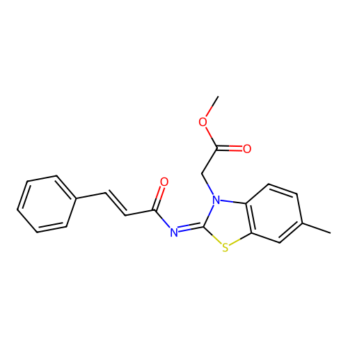 methyl 2-((Z)-2-(cinnamoylimino)-6-methylbenzo[d]thiazol-3(2H)-yl)acetate structure