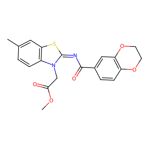 (Z)-methyl 2-(2-((2,3-dihydrobenzo[b][1,4]dioxine-6-carbonyl)imino)-6-methylbenzo[d]thiazol-3(2H)-yl)acetate structure