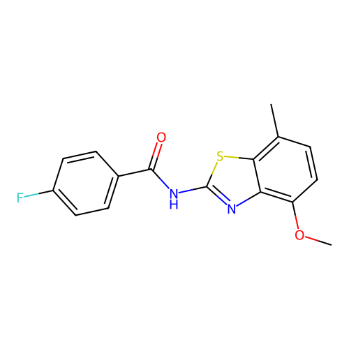 4-fluoro-N-(4-methoxy-7-methyl-1,3-benzothiazol-2-yl)benzamide structure