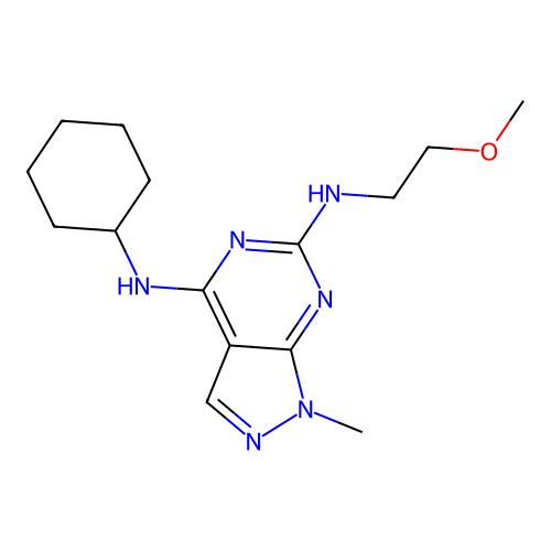 N~4~-cyclohexyl-N~6~-(2-methoxyethyl)-1-methyl-1H-pyrazolo[3,4-d]pyrimidine-4,6-diamine structure