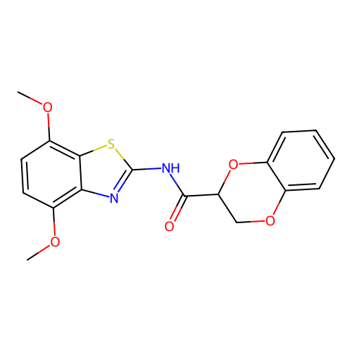 N-(4,7-dimethoxy-1,3-benzothiazol-2-yl)-2,3-dihydro-1,4-benzodioxine-3-carboxamide structure