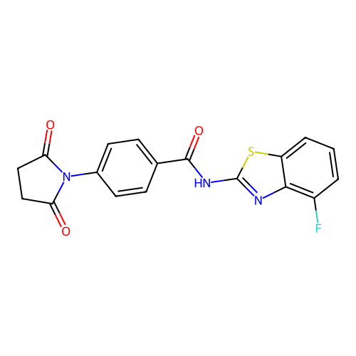 4-(2,5-dioxopyrrolidin-1-yl)-N-(4-fluoro-1,3-benzothiazol-2-yl)benzamide structure