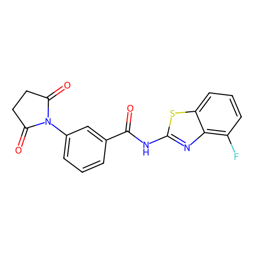 3-(2,5-dioxopyrrolidin-1-yl)-N-(4-fluoro-1,3-benzothiazol-2-yl)benzamide structure