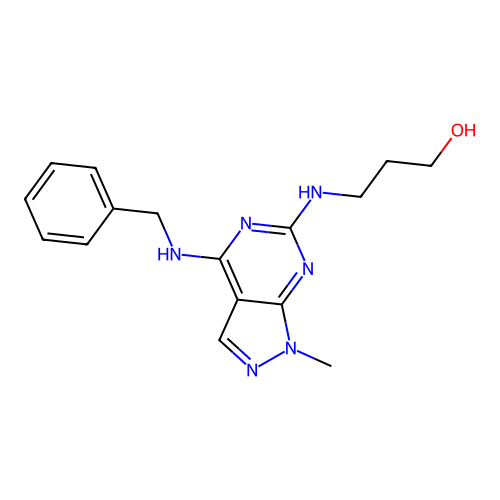 3-((4-(benzylamino)-1-methyl-1H-pyrazolo[3,4-d]pyrimidin-6-yl)amino)propan-1-ol structure