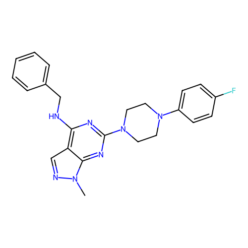 N-benzyl-6-[4-(4-fluorophenyl)piperazin-1-yl]-1-methyl-1H-pyrazolo[3,4-d]pyrimidin-4-amine structure