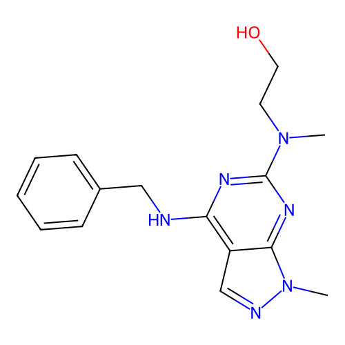 2-((4-(benzylamino)-1-methyl-1H-pyrazolo[3,4-d]pyrimidin-6-yl)(methyl)amino)ethanol structure