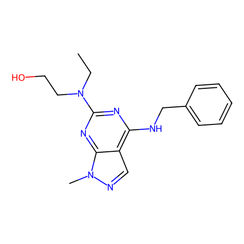 2-((4-(benzylamino)-1-methyl-1H-pyrazolo[3,4-d]pyrimidin-6-yl)(ethyl)amino)ethanol structure