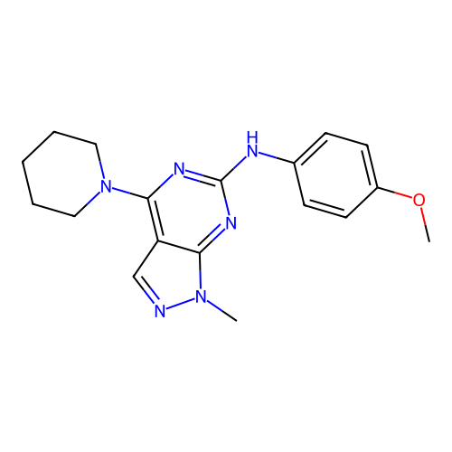 N-(4-methoxyphenyl)-1-methyl-4-(piperidin-1-yl)-1H-pyrazolo[3,4-d]pyrimidin-6-amine structure