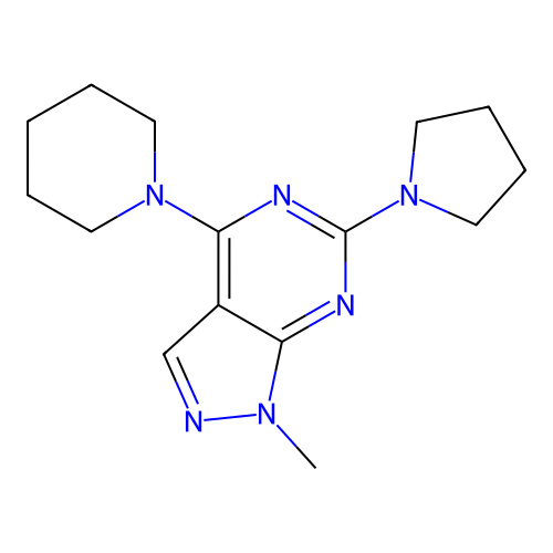 1-methyl-4-(piperidin-1-yl)-6-(pyrrolidin-1-yl)-1H-pyrazolo[3,4-d]pyrimidine structure