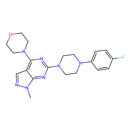 4-(6-(4-(4-fluorophenyl)piperazin-1-yl)-1-methyl-1H-pyrazolo[3,4-d]pyrimidin-4-yl)morpholine structure