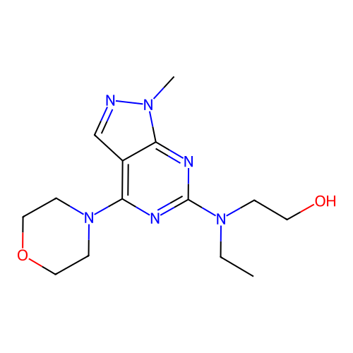 2-(ethyl(1-methyl-4-morpholino-1H-pyrazolo[3,4-d]pyrimidin-6-yl)amino)ethanol structure