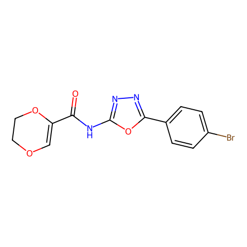 N-[5-(4-bromophenyl)-1,3,4-oxadiazol-2-yl]-5,6-dihydro-1,4-dioxine-2-carboxamide structure
