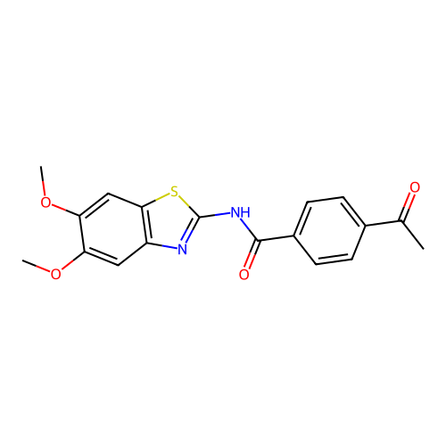 4-acetyl-N-(5,6-dimethoxy-1,3-benzothiazol-2-yl)benzamide structure