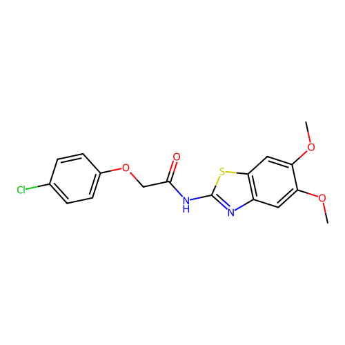 2-(4-chlorophenoxy)-N-(5,6-dimethoxy-1,3-benzothiazol-2-yl)acetamide structure