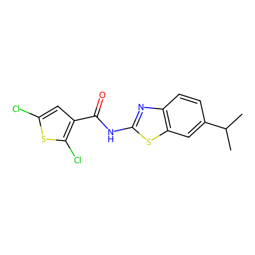 2,5-dichloro-N-(6-isopropylbenzo[d]thiazol-2-yl)thiophene-3-carboxamide structure