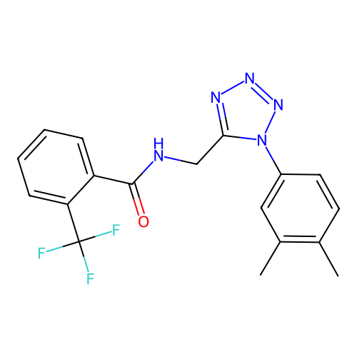 N-[[1-(3,4-dimethylphenyl)tetrazol-5-yl]methyl]-2-(trifluoromethyl)benzamide structure