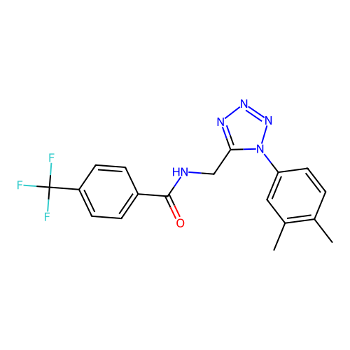 N-[[1-(3,4-dimethylphenyl)tetrazol-5-yl]methyl]-4-(trifluoromethyl)benzamide structure
