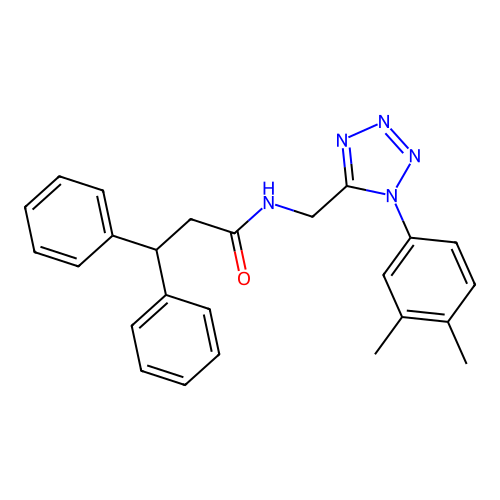 N-[[1-(3,4-dimethylphenyl)tetrazol-5-yl]methyl]-3,3-diphenylpropanamide structure