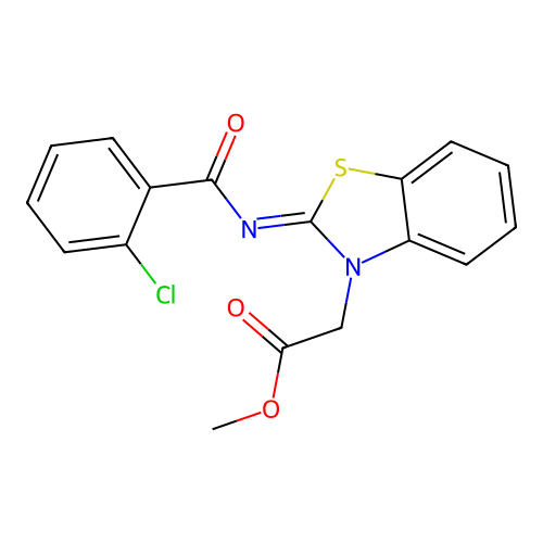 (Z)-methyl 2-(2-((2-chlorobenzoyl)imino)benzo[d]thiazol-3(2H)-yl)acetate structure