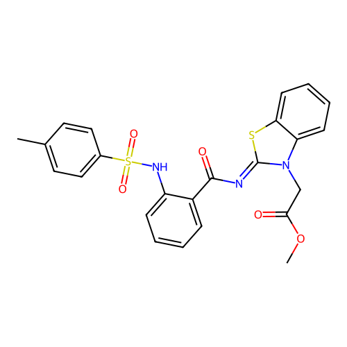 (Z)-methyl 2-(2-((2-(4-methylphenylsulfonamido)benzoyl)imino)benzo[d]thiazol-3(2H)-yl)acetate structure