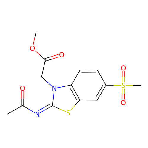 Methyl 2-(2-acetylimino-6-methylsulfonyl-1,3-benzothiazol-3-yl)acetate structure