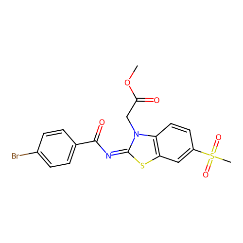 Methyl 2-[2-(4-bromobenzoyl)imino-6-methylsulfonyl-1,3-benzothiazol-3-yl]acetate structure