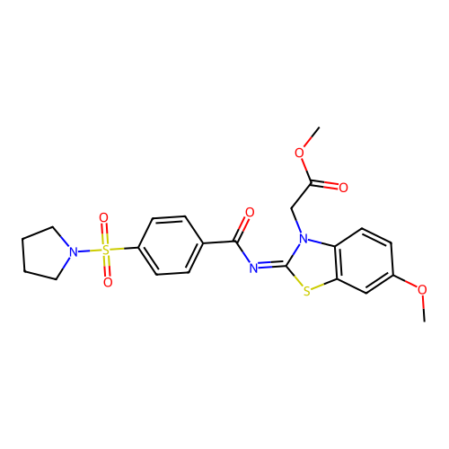 (Z)-methyl 2-(6-methoxy-2-((4-(pyrrolidin-1-ylsulfonyl)benzoyl)imino)benzo[d]thiazol-3(2H)-yl)acetate structure