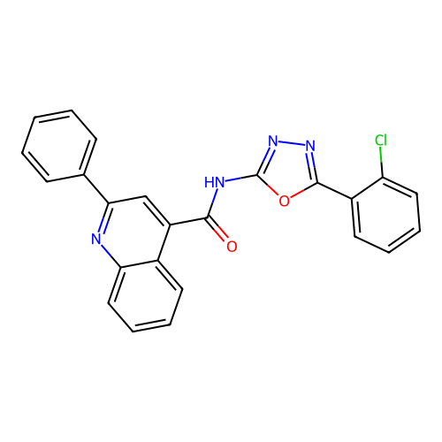 N-[5-(2-chlorophenyl)-1,3,4-oxadiazol-2-yl]-2-phenylquinoline-4-carboxamide structure