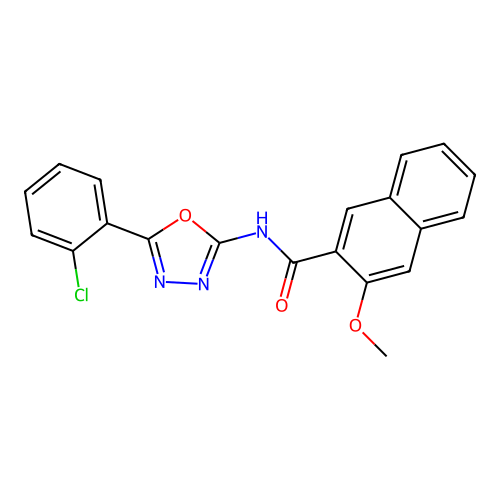 N-[5-(2-chlorophenyl)-1,3,4-oxadiazol-2-yl]-3-methoxynaphthalene-2-carboxamide structure