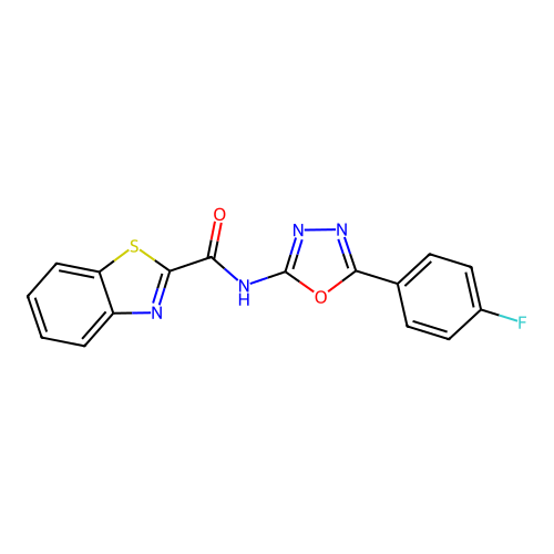 N-[5-(4-fluorophenyl)-1,3,4-oxadiazol-2-yl]-1,3-benzothiazole-2-carboxamide structure