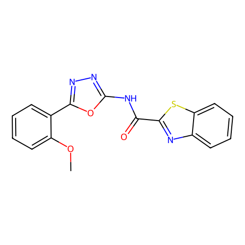 N-[5-(2-methoxyphenyl)-1,3,4-oxadiazol-2-yl]-1,3-benzothiazole-2-carboxamide structure