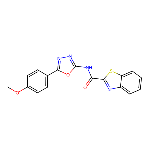 N-[5-(4-methoxyphenyl)-1,3,4-oxadiazol-2-yl]-1,3-benzothiazole-2-carboxamide structure