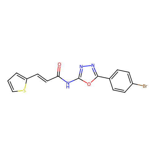 (E)-N-(5-(4-bromophenyl)-1,3,4-oxadiazol-2-yl)-3-(thiophen-2-yl)acrylamide structure