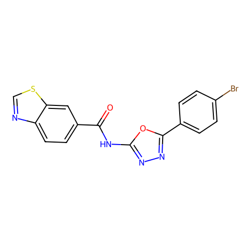N-[5-(4-bromophenyl)-1,3,4-oxadiazol-2-yl]-1,3-benzothiazole-6-carboxamide structure
