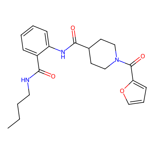 N-[2-(butylcarbamoyl)phenyl]-1-(furan-2-ylcarbonyl)piperidine-4-carboxamide structure