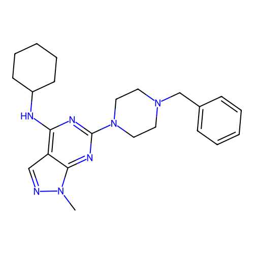 6-(4-benzylpiperazin-1-yl)-N-cyclohexyl-1-methyl-1H-pyrazolo[3,4-d]pyrimidin-4-amine structure